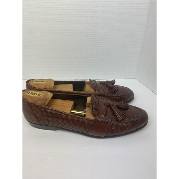 Vintage Cole Haan Loafers 12 N Woven Brown‎ Tassel Slip-On Italy Leather